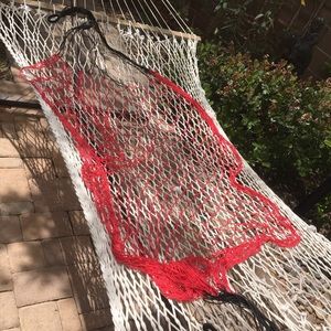 Red Black Netted Hammock swing Handmade in Mexico